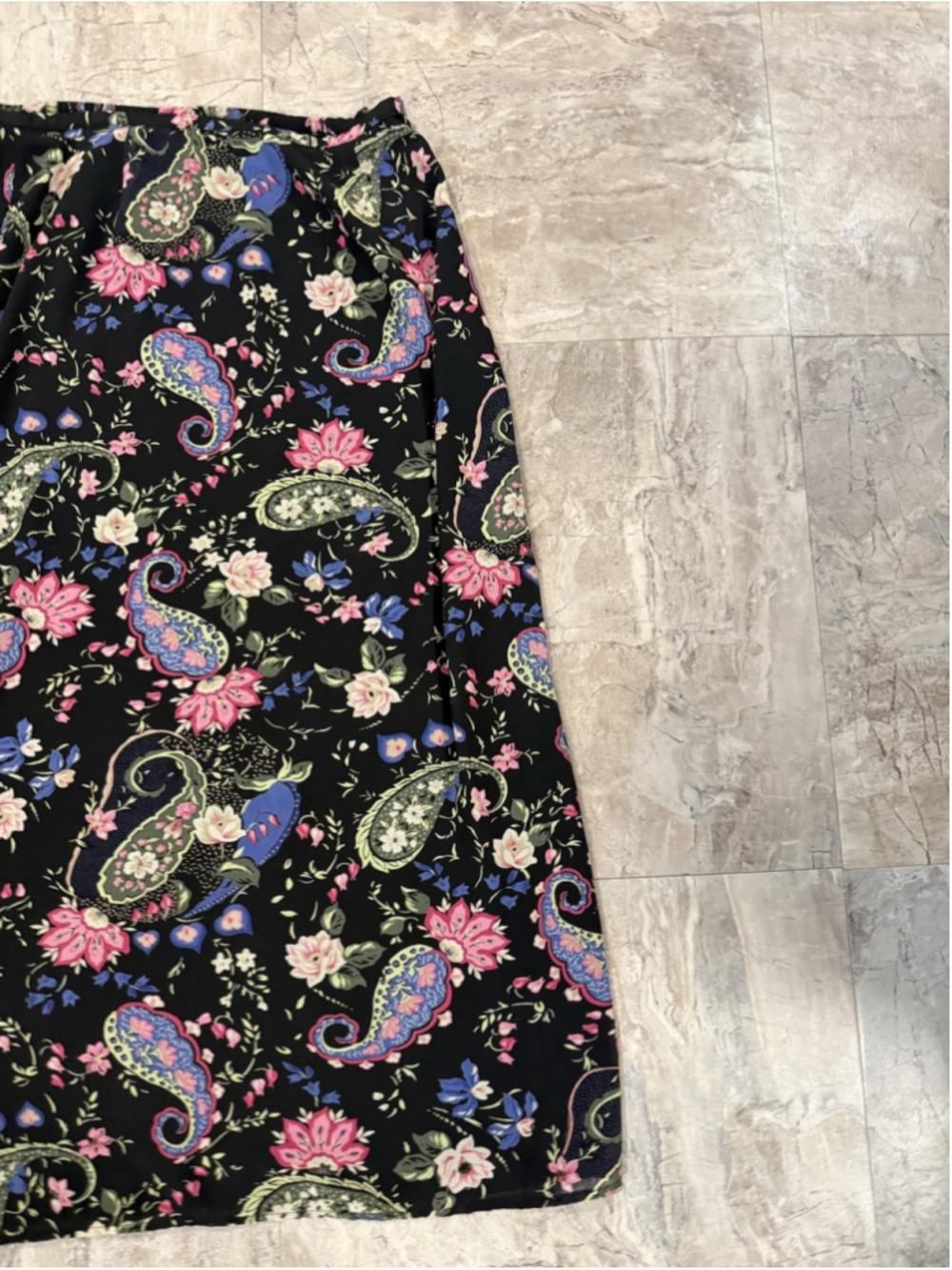 VTG Kathie Lee Skirt Women's 14 Black Floral Paisley Slit Colorful Whimsy Maxi